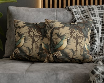 William Morris Vintage Hummingbird Throw Pillow Cover - 18x18 Inch Flannel Bohemian Home Decor - View #2