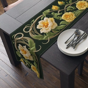 Yellow Spring Table Cloth Runner Floral Spring William Morris Inspired Art Nouvueau Cottagecore Home Decor Table Cloth