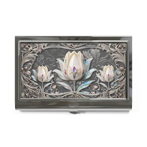 Business Card Case Tuliip Garden Unigue Card Holder Floral Silver Business Card Holder Art Nouveau Style Credit Card Wallet