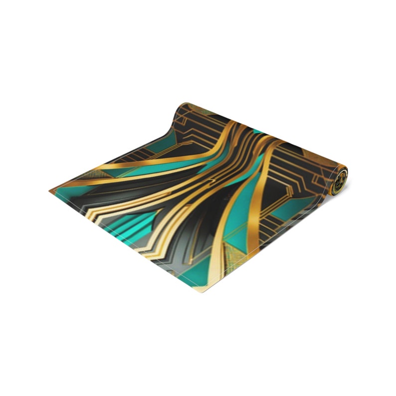 Teal Gold Black Art Deco Table Runner Cloth Black Gold Gatsby 1920s ...