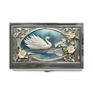 White Swan Card Holder Business Card Case William Morris Inpsirted Cottagecore Credit Card Wallet Business Card Case