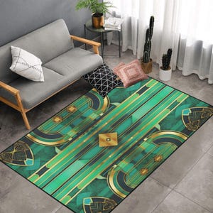 Green Gold Area Rug  Art Deco Gold Black Rug  Non Slip Carpet Bedroom Living Room Rug Indoor Carpet Home Decor