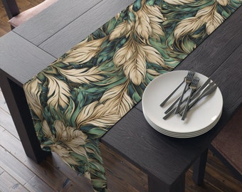 Leaves Table Runner William Morris Inspired Forestcore Cloth Nature Botanical Kitchen Decor 90 or 72 Inches