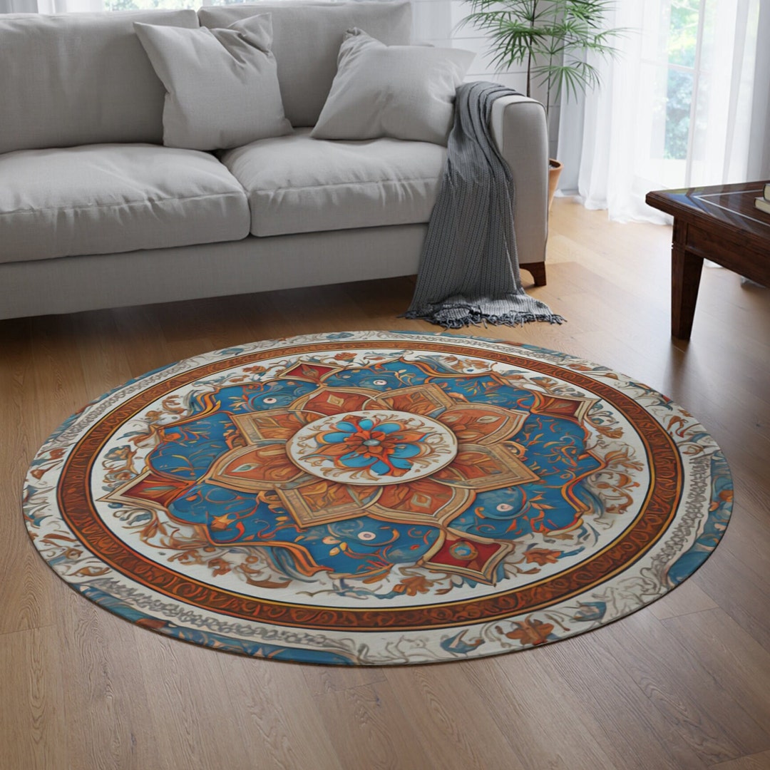 Latin Pattern Rugs Boho Round Rug Ethnic Aesthetic Tile Mexican Spanish Pattern Moroccan ...