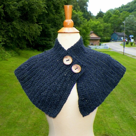 Crochet Shawl Handmade Medieval Larping Charcoal Gray Highland Inspired Capelet Renaissance
