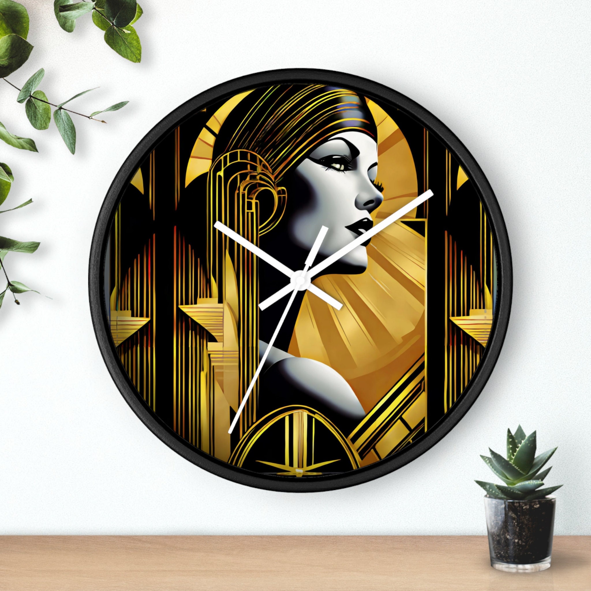 Art Deco Wall Clock Gold Black Retro Unique Home Decor Mid Century ...