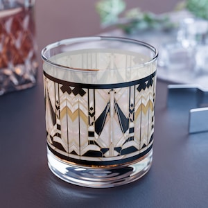 Old Hollywood Style Rocks Glass White Gold Black 10oz Art Deco Gatsby Barware Home Decor Gold Black Retro Modern Drinking Glass