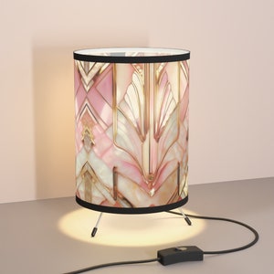 Gold Pink Art Deco Table Lamp Art Deco Tripod Gatsby Retro Mid Century Old Hollywood Design