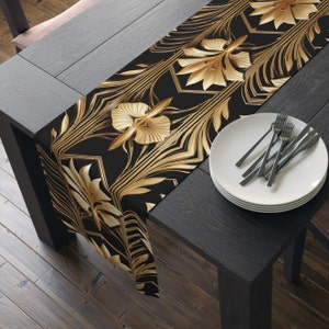 Autumn Gold Art Deco Table Runner Black Gatsby Table Cloth Art Deco 1920s Style Inspired Cloth Table Runner