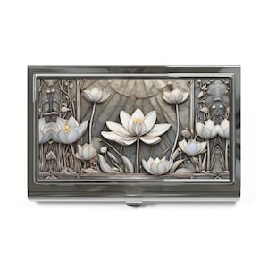 Art Nouveau Business Card Holder Lotus Flowers Credit Card Wallet Business Card Case