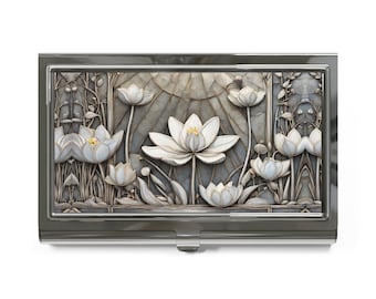 Art Nouveau Business Card Holder Lotus Flowers Credit Card Wallet Business Card Case