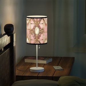 20 Inch Pink Gold Art Deco Table Lamp Bedroom Gastby Style Mid Century Home Bedroom Living Room Deco Geometric Design