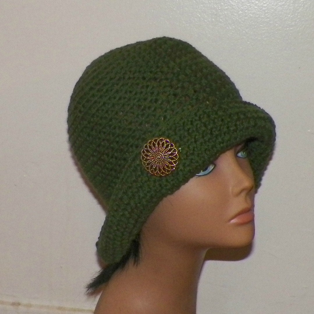 Cloche Hat Flapper Womens Green Chemo Button Downton Abbey - Etsy