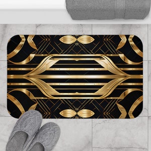 Black Gold Bathmat Gatsby Style Art Deco Bathroom Rug Home Bath Decor Rug Home Bath Decor Aesthetic