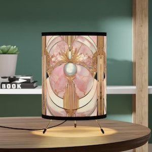 Gatsby Gold Pink Art Deco Table Lamp Art Deco Tripod Retro Mid Century Old Hollywood Design