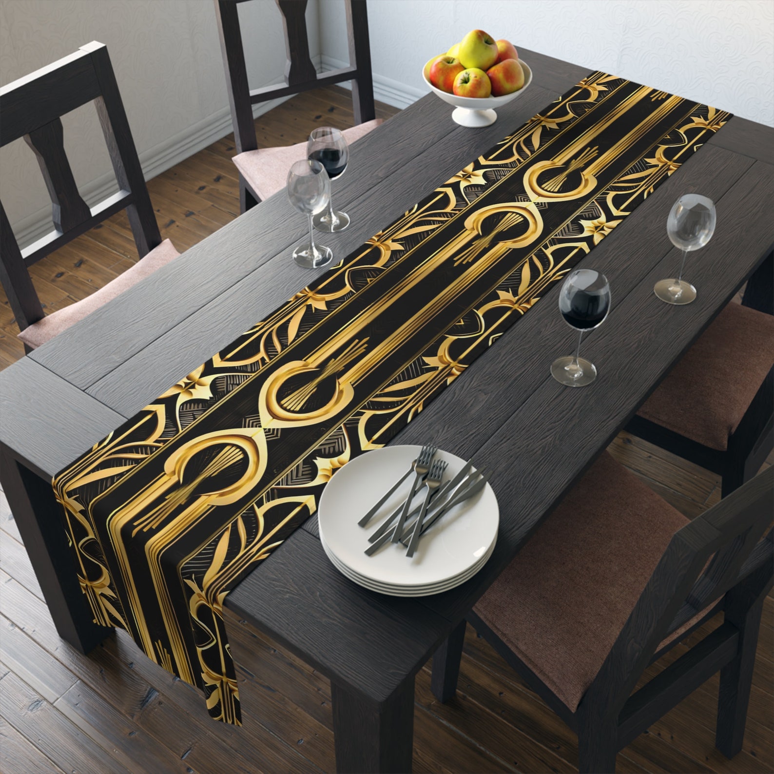 Black Gold Art Deco Table Runner Black Dark Aesthetic Geometric Catsby ...