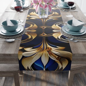 Royal Blue Gold Art Deco Table Runner Gold Gatsby Table Cloth Art Deco ...