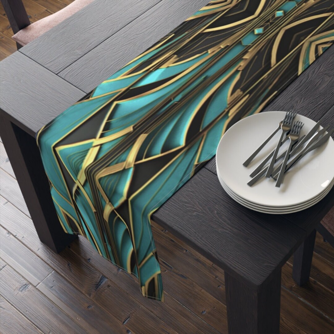 Tourquise Gold Gatsby Table Cloth Runner Art Deco 1920s Style Cloth ...