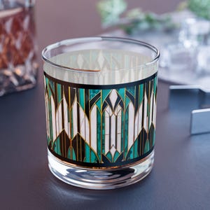 Green White Gatsby Bar Rocks Glass Old Hollywood Style 10oz Art Deco Barware Home Decor Black Gold Retro Modern Drinking Glass