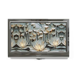 Art Nouveau Lotus Flowers Business Card Holder Credit Card Wallet Business Card Case