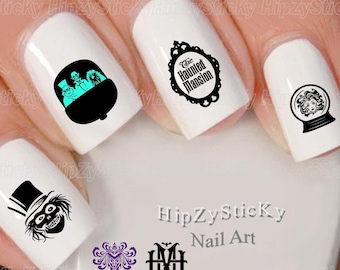 HALLOWEEN Nail Decals "Halloween Haunted Mansion HM Ghosts" Nail Art Set Waterslide Nail Decals Transfer Sticker Manicure Accessories