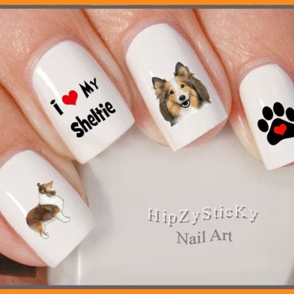 DOG BREED "I Love My Sheltie Shetland Sheepdog" Nail Art Set#170 Waterslide Nail Decals Transfers Stickers Manicure Nail Accessories