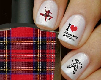 SPORTS Nail Decals &quot;I Love Highland Dance Kilt Plaid&quot; Nail Art Set#324 Waterslide Nail Decals Transfers Stickers Manicure Accessories