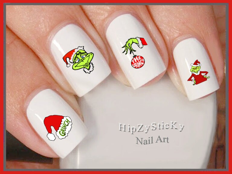 Christmas Nail Decals Christmas Grinch Green Face Red Santa Etsy Christmas Nail Decals Christmas Grinch Green Face Red Santa Etsy