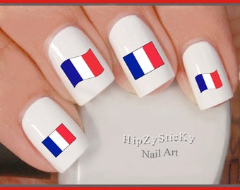 COUNTRIES Nail Decals "France Flag Red Blue Wavy" Nail Art Set Waterslide Nail Decals Transfers Stickers Manicure Nail Accessories Salon