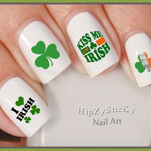 HOLIDAY Nail Decals St Patricks Kiss Me Im Irish Leprechaun Clover Nail Art 7507 Waterslide Nail Transfers Stickers DIY Nail Accessories image 1