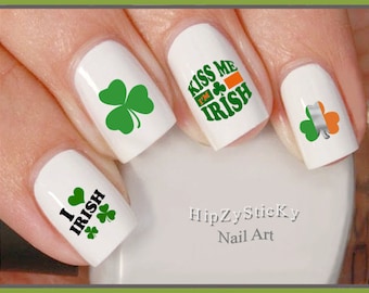 HOLIDAY Nail Decals "St Patricks Kiss Me Im Irish Leprechaun Clover" Nail Art #7507 Waterslide Nail Transfers Stickers DIY Nail Accessories