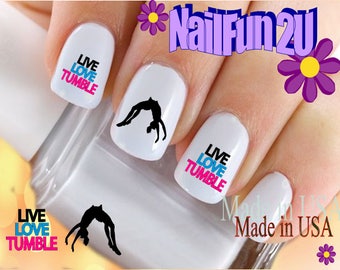 SPORTS Nail Decals "Tumbling #4 Live Love Tumble 1" Nail Art Set#336 Waterslide Decals Transfers Stickers Manicure Nail Accessories Salon
