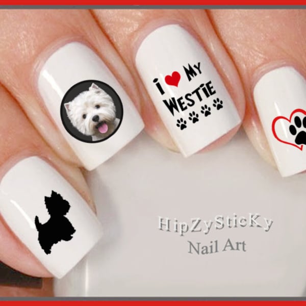 DOG BREED "I Love my Westie Dog Westie Silhouette" Nail Art Set Waterslide Nail Decals Transfers Sticker Manicure DIY Nail Accessories
