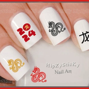SYMBOL Nail Decals Chinese New Year 2024 Year of the Dragon Nail Art Set Waterslide Nail Decals Transfers Stickers Manicure Nail Accessories
