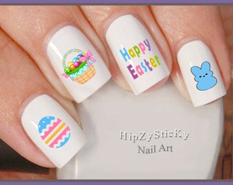 HOLIDAY Nail Decals Boy Girl Bunnies Happy Easter Bunny Tails