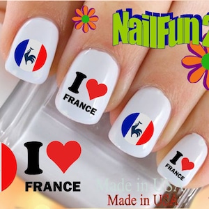 COUNTRIES Nail Decals &quot;FRANCE I Love France Flag&quot; Nail Art Set#524 Waterslide Decals Transfers Stickers Manicure Nail Accessories Salon