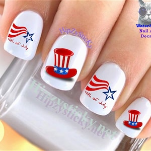 HOLIDAY Nail Decals 4th of July Uncle Sam Hat Flag Nail Art Waterslide Nail Transfers Stickers DIY Manicure Nail Accessories Salon