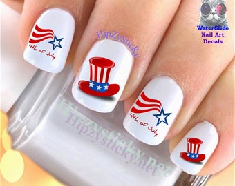 Calcomanías para uñas para FIESTAS del 4 de julio, sombrero del tío Sam, bandera, arte de uñas, calcomanías para transferencias de uñas al agua, accesorios para manicura DIY, salón de belleza