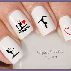 SPORTS Nail Decals &quot;Gymnast #3 I Love Gymnastics&quot; Nail Art Set#3083 Waterslide Nail Decals Transfers Stickers DIY Manicure Nail Accessories