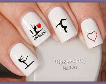 SPORTS Nail Decals &quot;Gymnast #3 I Love Gymnastics&quot; Nail Art Set#3083 Waterslide Nail Decals Transfers Stickers DIY Manicure Nail Accessories