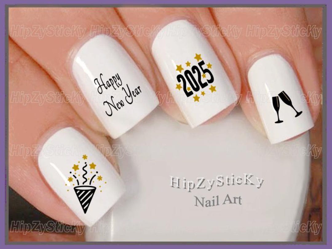 Adesivi per unghie per le feste Felice Anno Nuovo 2025 Stelle dorate Occhiali neri Nail Art Waterscivolo Adesivo per trasferimento unghie Manicure Accessori per unghie fai da te - Italia