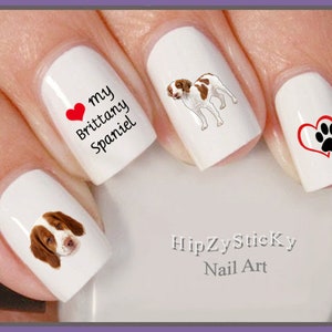 DOG BREED &quot;Love my Brittany Spaniel Dog orange white&quot; Nail Art Set Waterslide Nail Decals Transfers Sticker Manicure Nail Accessories Salon
