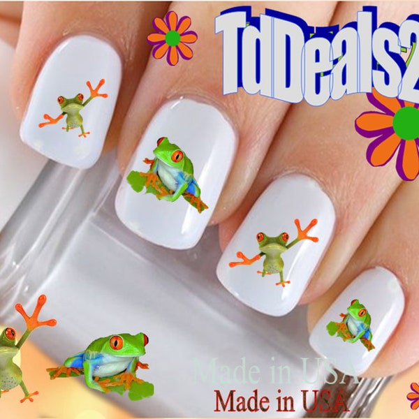 ANIMALS Nail Decals "Green Frogs #2 Orange Frog Legs" Nail Art Set#218 Waterslide Nail Decals Transfers Stickers Manicure Nail Accessories