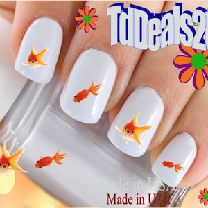 Adesivos de unha ANIMAIS &quot;Peixinho Dourado #1 Nadando&quot; Conjunto de Nail Art nº 210 Adesivos de transferência de decalques de unha em toboágua Acessórios para manicure