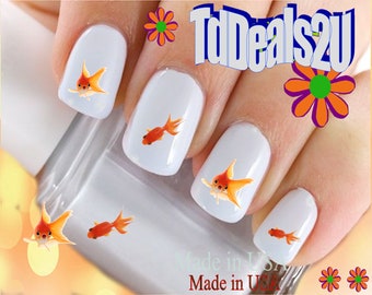 ANIMALS Nail Decals "Goldfish #1 Swimming" Nail Art Set#210 Waterslide Nail Decals Transfers Stickers Manicure Nail Accessories