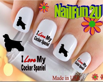 HUNDE BRAUT Nagel Aufkleber "Love my Cocker Spaniel #2" Nail Art Set #124 Wasserschiebefolie Nagel Aufkleber Transfers Maniküre Nagel Zubehör