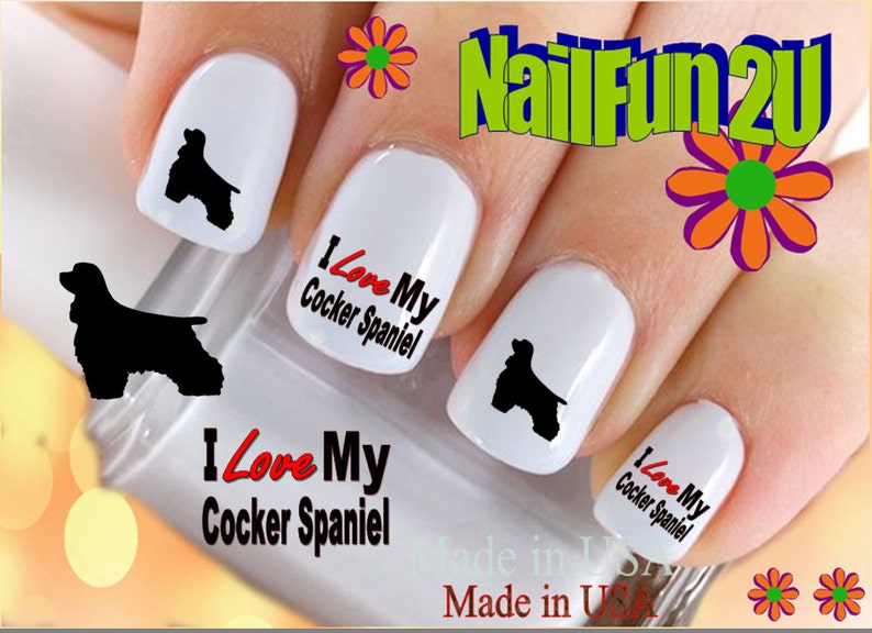 DOG BREED Nail Decals love my Cocker Spaniel Dog 2 Nail Art Set124 WaterSlide Nail Decals Transfers Stickers Manicure Nail Accessories image 1