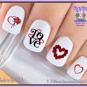 HOLIDAY Nail Decals "Valentines LOVE Red Roses Red Hearts" Nail Art Set#7614 Waterslide Nail Transfers Stickers Nail Accessories