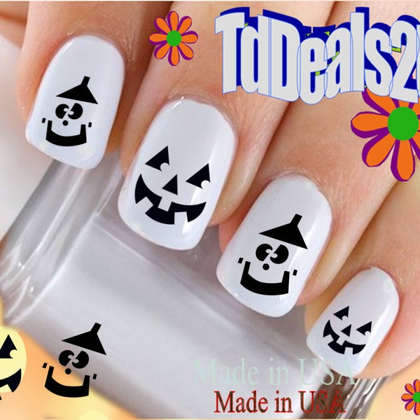 HALLOWEEN Nail Decals "Smiley Pumpkin Face #1 Ghost" Nail Art Set#746H Waterslide Nail Decals Transfers Stickers Manicure Nail Accessories