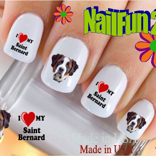 DOG BREED Nail Decals "Love my Saint Bernard Dog" Nail Art Set#146 Waterslide Nail Decals Transfers Stickers Manicure Nail Accessories Salon